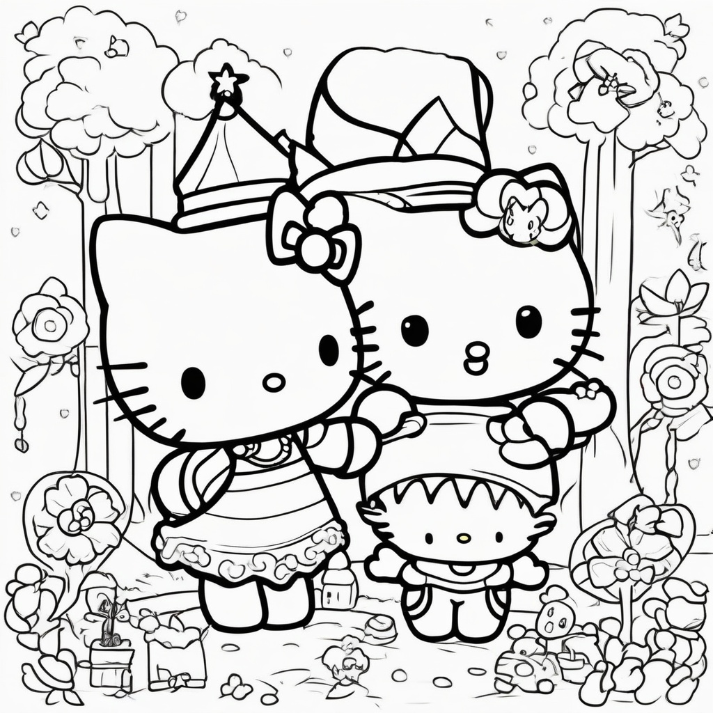 Hello Kitty and Friends coloring page from Hello Kitty theme - free printable line art for kids and adults
