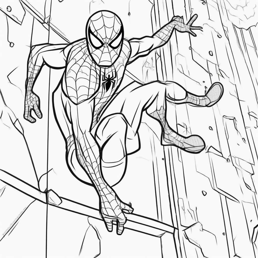 Spider-Man climbing wall coloring page from Marvel theme - free printable line art for kids and adults