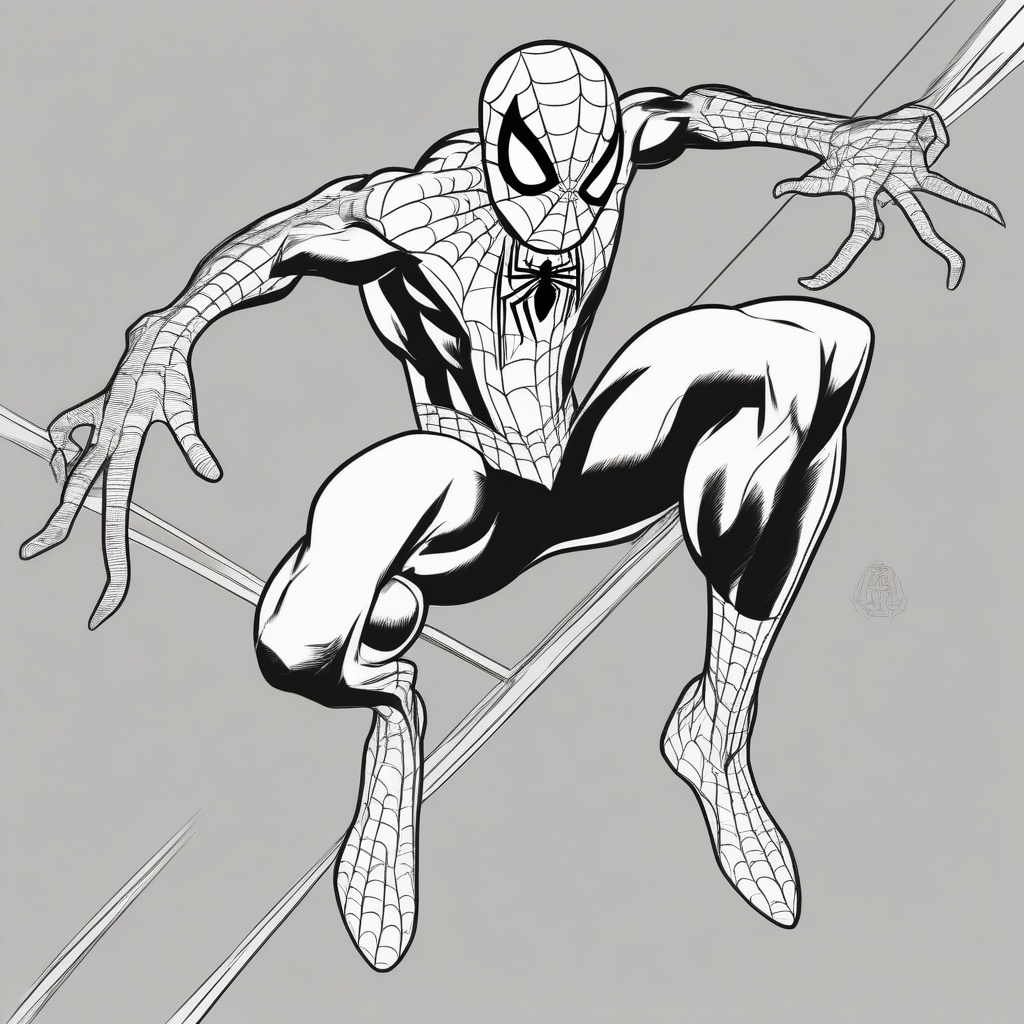 Spider-Man in action coloring page from Marvel theme - free printable line art for kids and adults