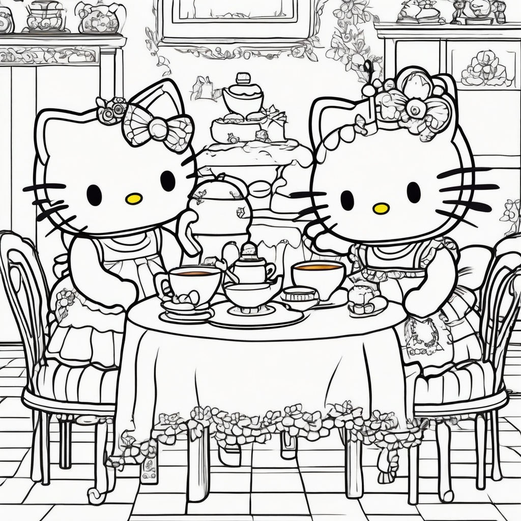 Hello Kitty Tea Party coloring page from Hello Kitty theme - free printable line art for kids and adults