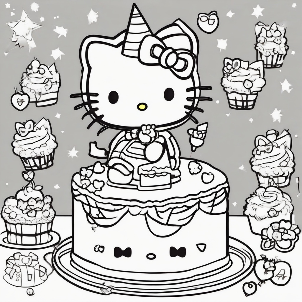 Hello Kitty Birthday coloring page from Hello Kitty theme - free printable line art for kids and adults