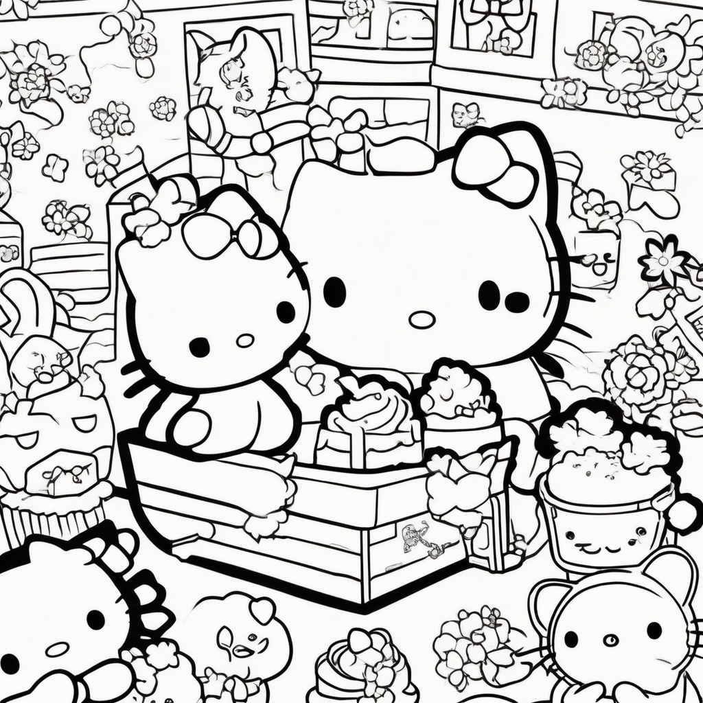 Hello Kitty and Friends coloring page from Hello Kitty theme - free printable line art for kids and adults
