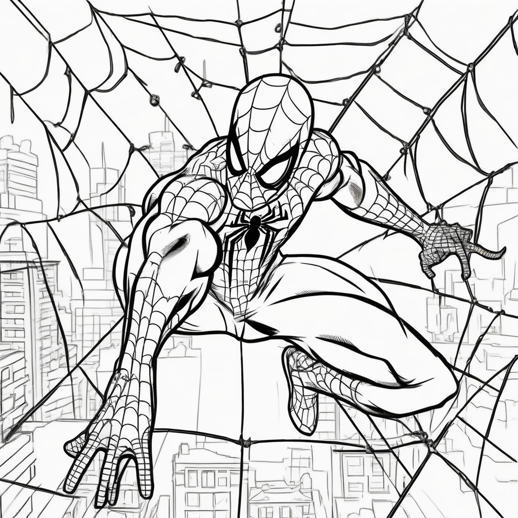 Spider-Man shooting web coloring page from Marvel theme - free printable line art for kids and adults