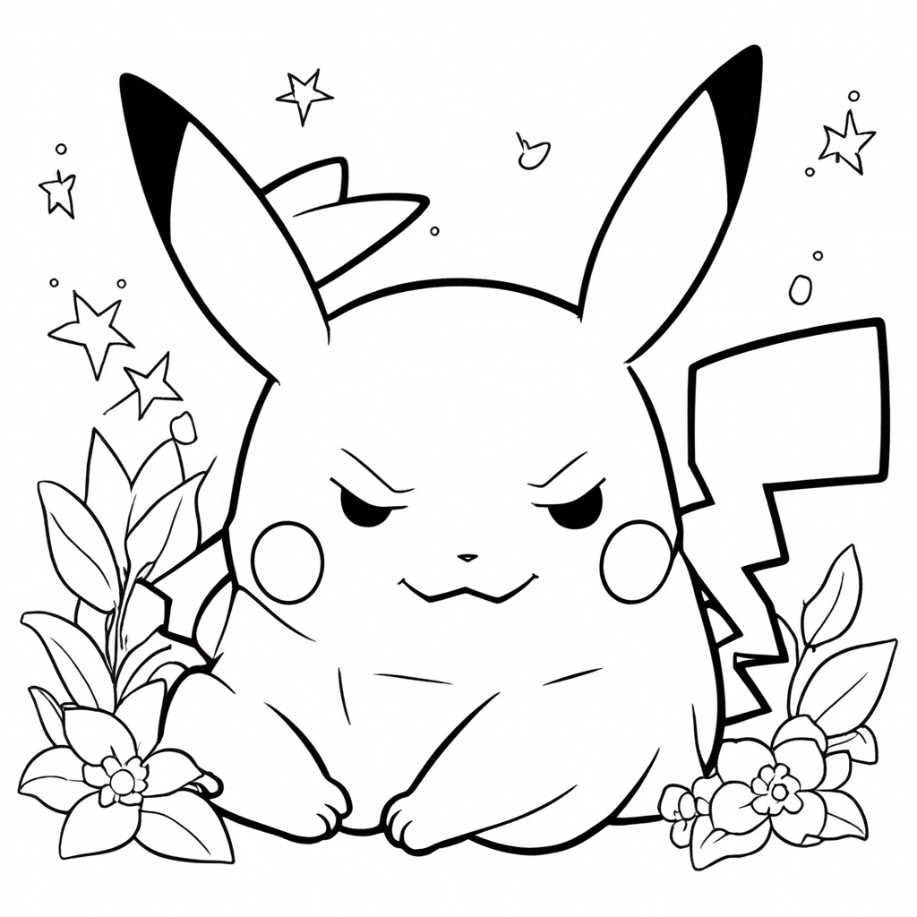 Pikachu sleeping peacefully coloring page from Pokemon theme - free printable line art for kids and adults
