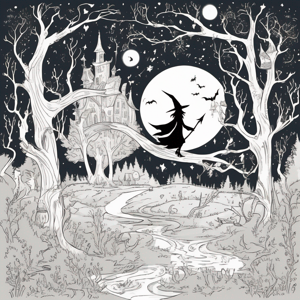 Moonlit Cauldron Mischief Coloring Page coloring page from Wicked theme - free printable line art for kids and adults