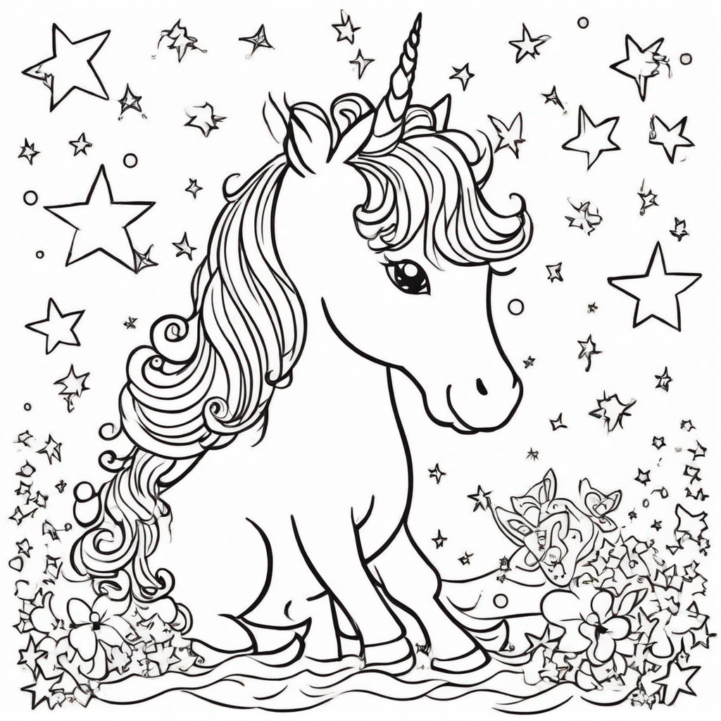 Charming Seated Unicorn Coloring Page coloring page from Unicorn theme - free printable line art for kids and adults