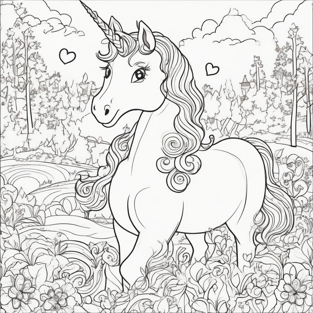 Magical Unicorn with Heart Coloring Page coloring page from Unicorn theme - free printable line art for kids and adults
